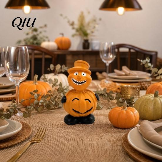 Halloween Pumpkin Decorations Figure Ornaments, Hand-Painted Resin with Unique Eco-friendly Decor Expressions, Figurine for Desktop Windowsill Garden