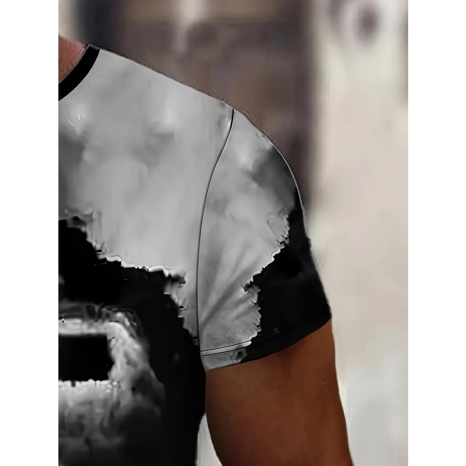 Men'S Fashion 3D Cross Print T-Shirt Casual Crew Neck Short Sleeve Polyester Blend Top with Stretch for Summer Outdoor Activities