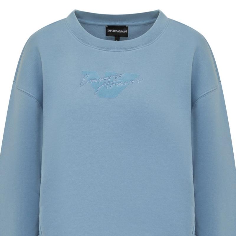 Emporio Armani Embroidered Crew Neck Long Sleeve Sweatshirt Women Tops Blue 6R2M7L-2JTDZ-0712