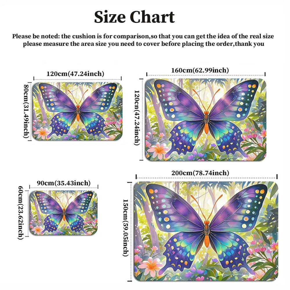 Watercolor Butterfly Floral Area Rug,Non-Slip Jungle Print Carpet for Living Room Bedroom, Aesthetic Nature Floor Mat Home Decor