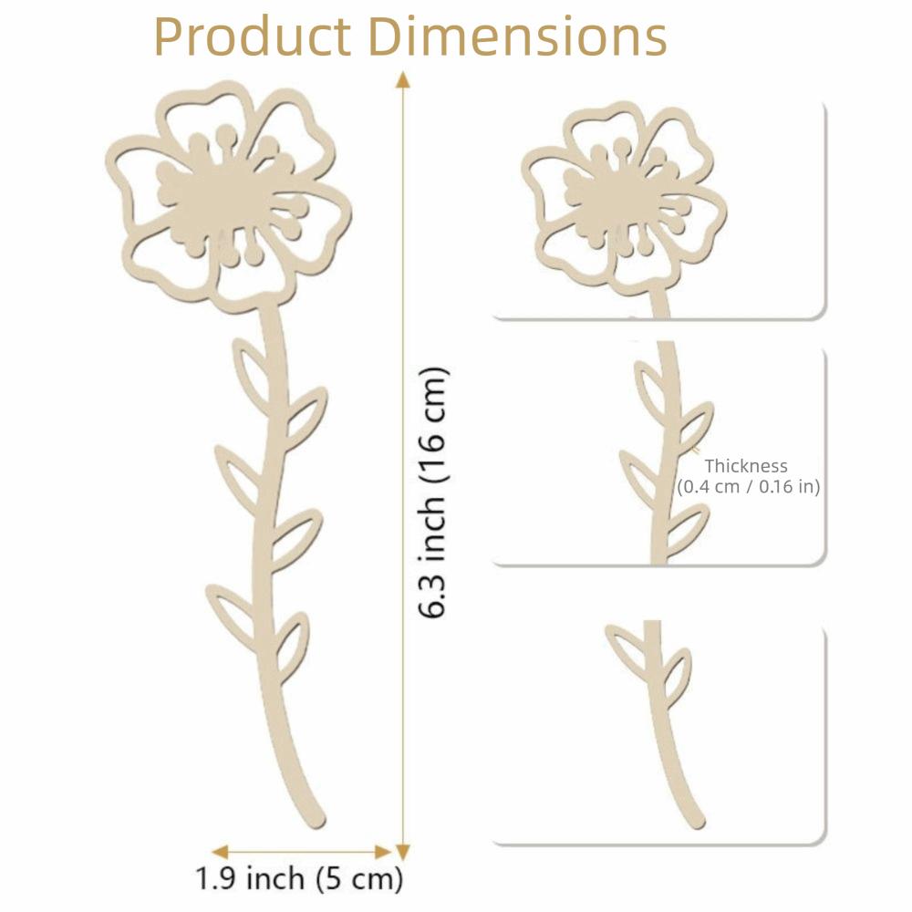 10Pcs Wood Material Wooden Flowers Cutout Design Laser Cut Wood Flowers Cutout Signs Natural Unpainted Wildflowers Stems