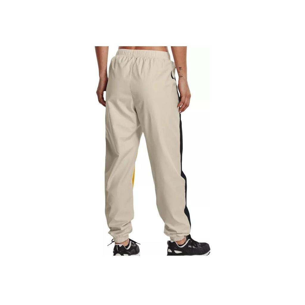 Under Armour Letter Print Mid Rise Elastic Color Block Loose Casual Pants Women bottoms Yellow White 1369846-279