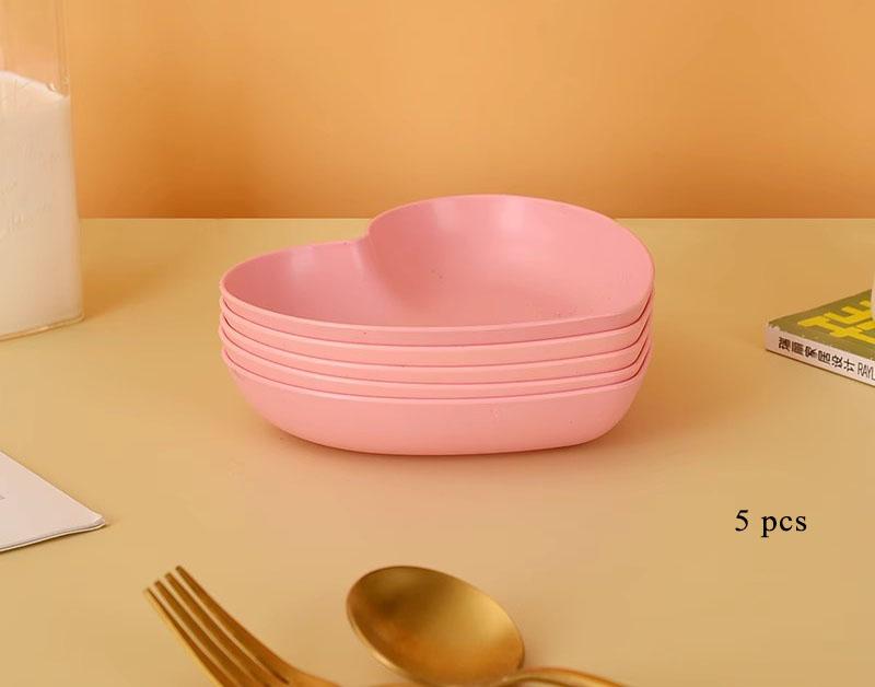 Wheat Straw Heart Shape Spitting Bones Dish 5 Pcs Japanese Style 5.5 Inch Solid Color Plastic Plate Simple Anti-fall Snack Plate