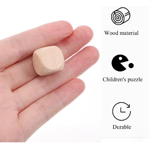 Sewroro 20pcs Wood Dice Unfinished Cube Small Square Blocks Round Cornered Blank Dice for DIY Craft Projects (Size 6)