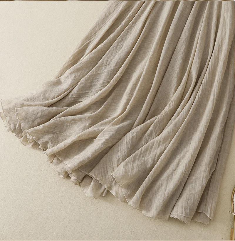 Jupe trapèze en coton fin à volants avec taille élastiquée - Style japonais et coréen