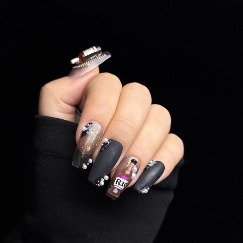 Winter Floral Cat Eye Nail Art Set Handmade Wearable Women Holiday Party Elegant Style