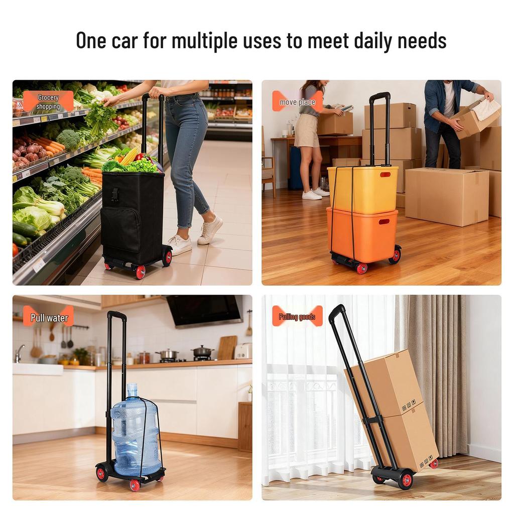 Carrello Pieghevole Compatto a Quattro Ruote: Timone portatile e resistente all'usura per shopping, bancarelle e trasporto bagagli