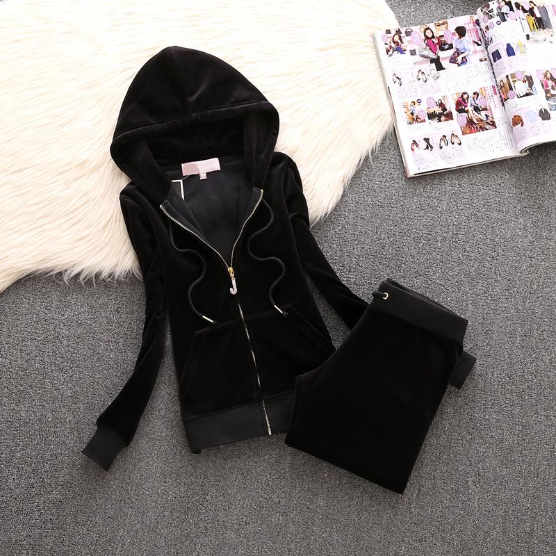 European Spring/Autumn JC Fashion Gold Velvet Women's Sportswear Set with Hotfix Letter Details