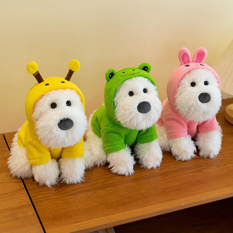 Adorable Plush Highland White Terrier Dog Toy Soft And Cuddly With Bee And Frog Outfits For Kids