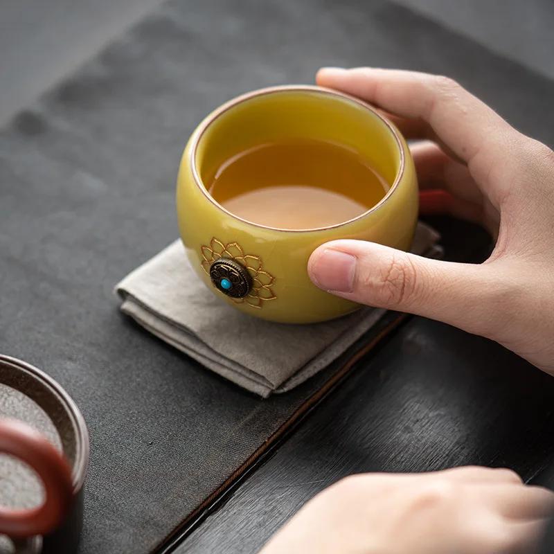 Lard Frost Turning Luck Master Cup Ru Kiln Tea Drinking Cup Crackle Glaze Large Size Personal Kung Fu Tea Set Ceramic Gift
