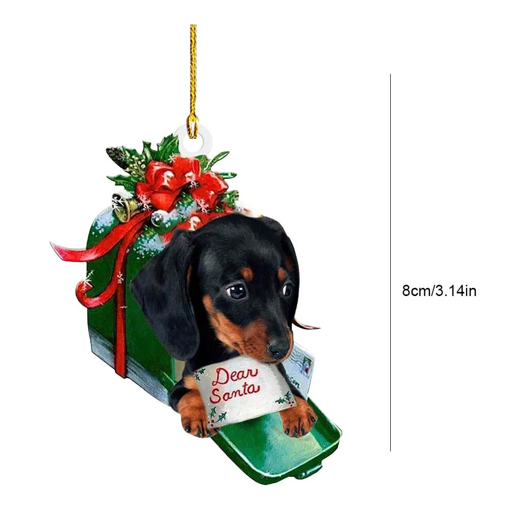 Christmas Cartoon Dog Ornament Acrylic Cute Dog Pendant Dog Figurines Decor Xmas Tree Backpack Car Interior Decor