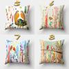45x45cm Vintage Flower Pillow Case Decor Blue Painting Flower Bird Pillowcase Polyester Cushion Cover for Sofa Car Home
