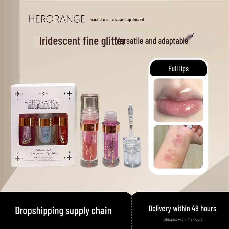 HERORANGE Clear Lip Gloss: Moisturizing, Non-Sticky, Brightening with Shimmer and Fine Glitter.