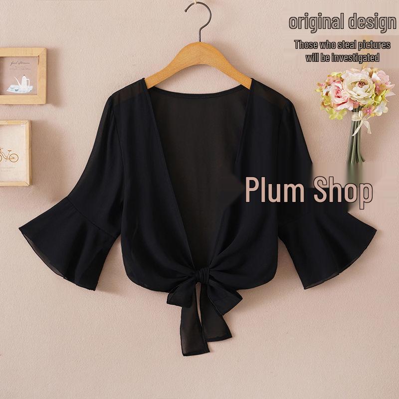 2025 Women's Summer Sun Protection Chiffon Shawl Jacket - Versatile Short Sleeve Cardigan