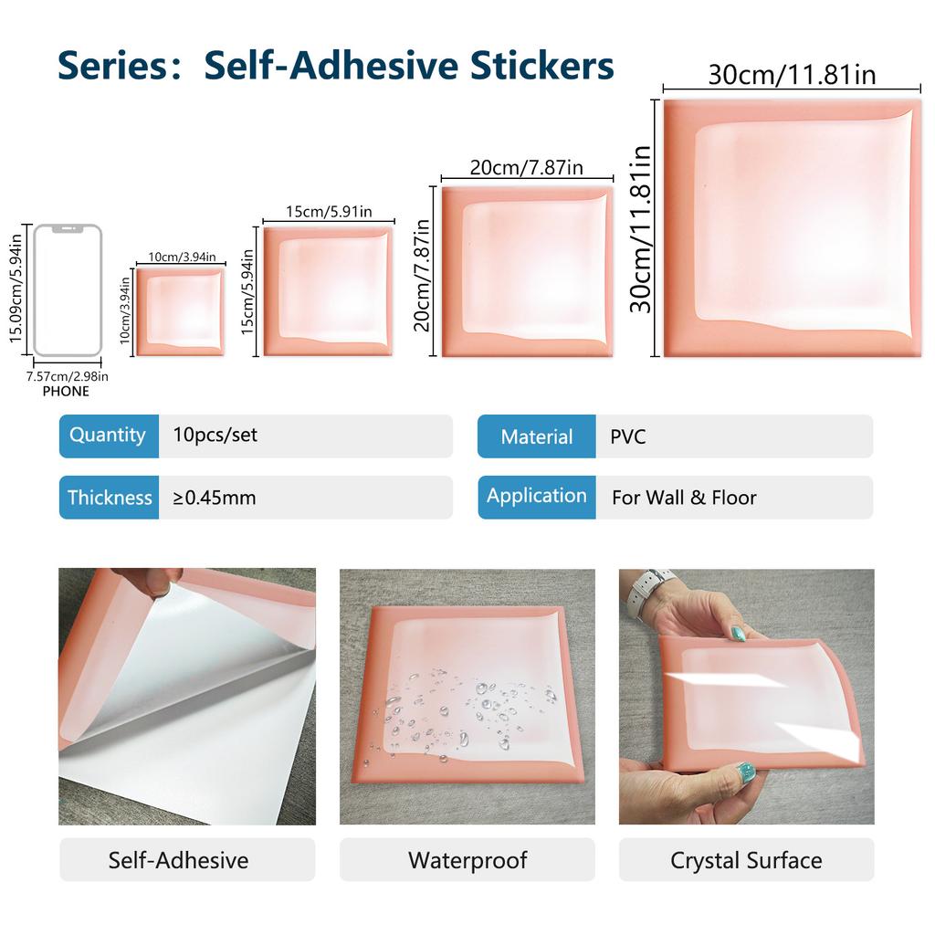 10Pcs Luxury Pink Warm Wall Stickers Imitation Brick Bedroom Decoration Waterproof Self Adhesive Tile Wallpaper Kitchen Cupboard Decor