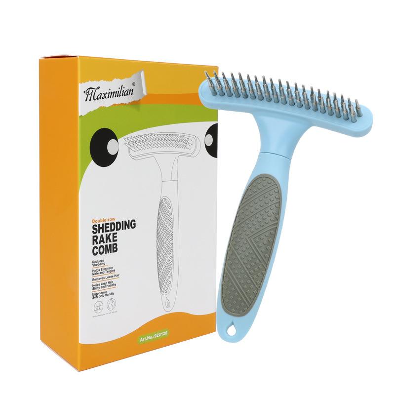 

Pet Supplies, Double Row Rake Comb, Dog Comb Teddy Pet Needle Comb Open Knot Hair Removal Brush Beauty Rake Comb синій