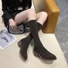 Elastische spitz zulaufende halbhohe Sockenstiefel für Damen Frühling Herbst mittlerer Absatz mittelhohe Stiefel Frau Trend 2025 Gyaru Goth Schuhe