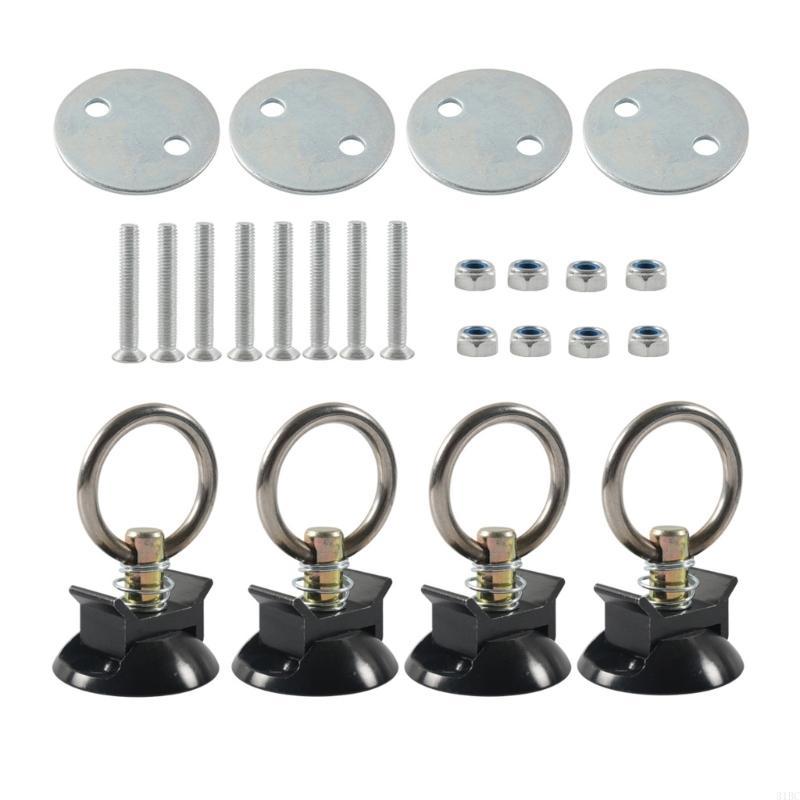 4 Kits d'Arrimage pour Rail en L Système d'Arrimage avec Anneaux Rondes pour Bacs de Camion ou Remorques Kit de Points d'Ancrage Rond pour Arrimage