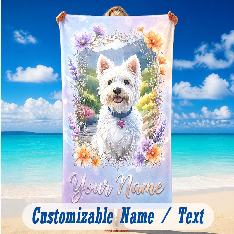 Floral Garden Theme Beach Towel Personalized Custom Name & Text Soft Quick Dry Beach Towel for Swimming Travel