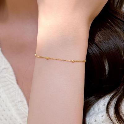18K Round Bead & Square S925 Sterling Silver Stackable Bracelet - Women's Shiny INS Style Jewelry