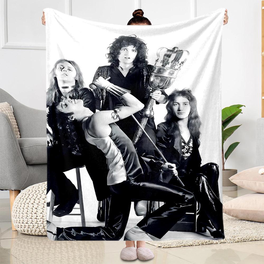 Rock Band Black Leather Blanket Durable Comfort Suitable for Couch Sofa Office for All Occasions Playful Design Best Holiday Gift for Friends Family