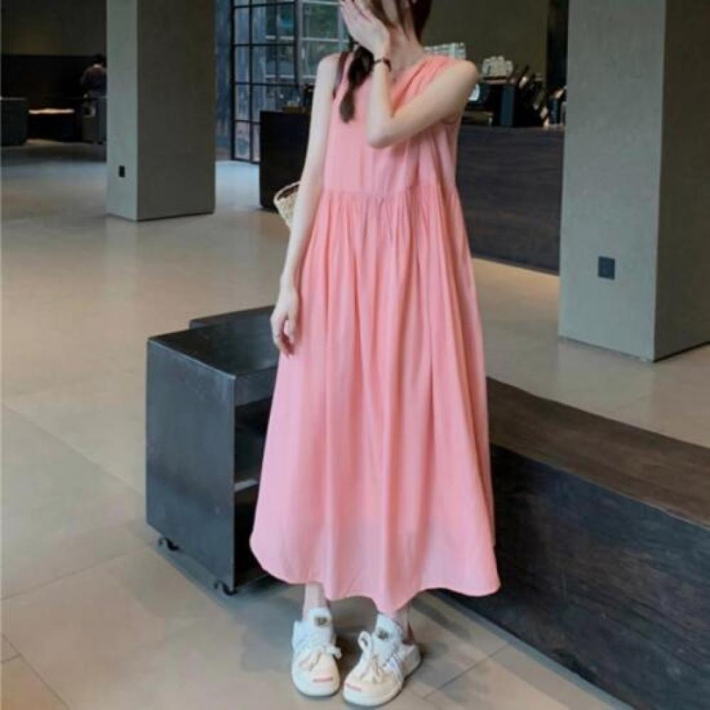 New Arrivals Open Run Women Round Neck Casual Loose Long Dress