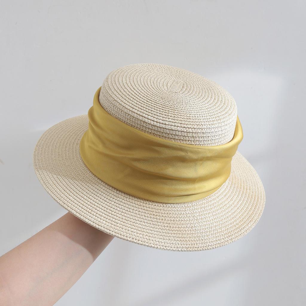 ins flat top straw hat women's summer travel sun protection sun hat elegant British retro socialite vacation sun hat