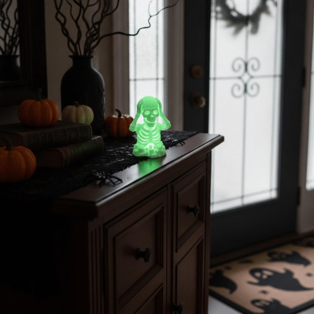 Compact 3D Printed Skull Novelty Luminous Tabletop Statue Halloween Skeleton Figurine  Showcase