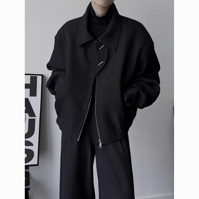 Unisex Black Hong Kong Style Long Sleeve Jacket - Simple Short Design for Spring & Autumn
