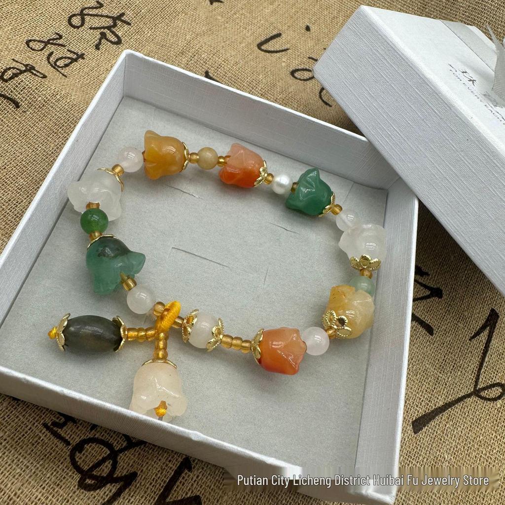 Elegant Jade Lily of the Valley Silk Bodhi Bracelet - Luxurious Chinese Style Festival Gift for Men & Women