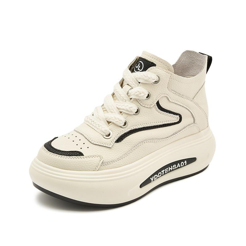 

Leather little white shoes women s 2025 spring new mid-tube casual sports shoes muffin versatile thick-soled breathable high-top shoes 40 белый