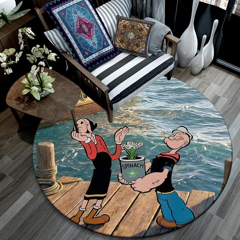 Popeye the Sailor Round Area Rug,Carpet Rug for Living Room Bedroom Sofa Playroom Decor,Non-slip Floor Mat