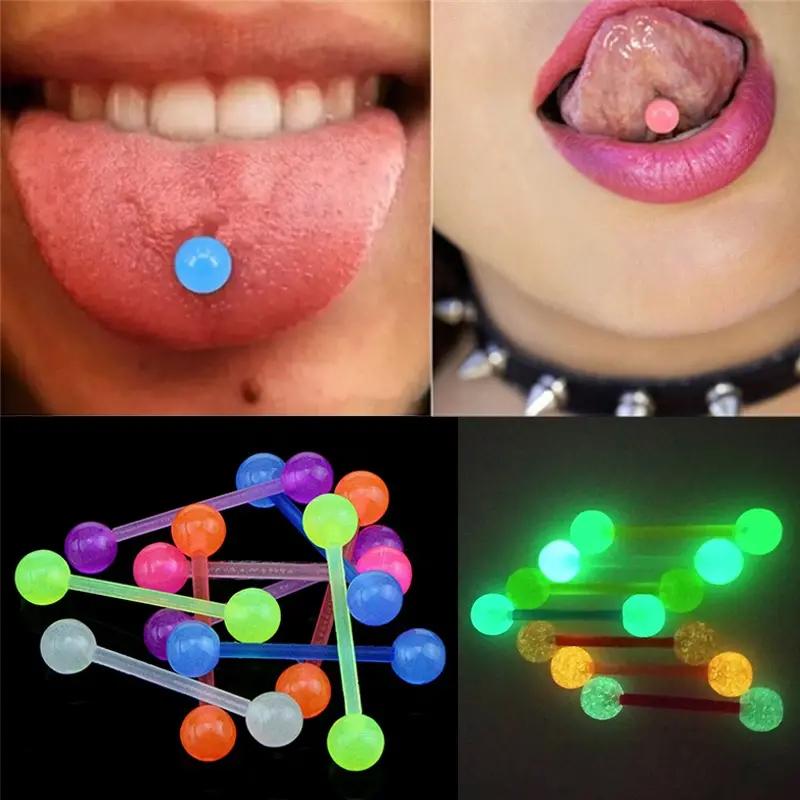 10/60pcs Glow In Dark Flexible Tongue Belly Lip Eyebrow Septum Ear Cartilage Daith Helix Piercing Earrings Punk Body Jewelry