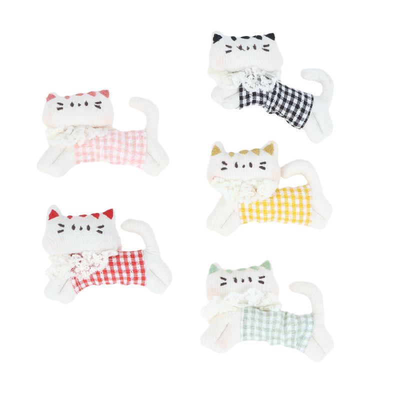 Soft Plaid Fabric Stuffed Kitten Ornament Cute Plush Cat Patch DIY Handmade Accessory for Scrapbooking Clothes Bag Decor