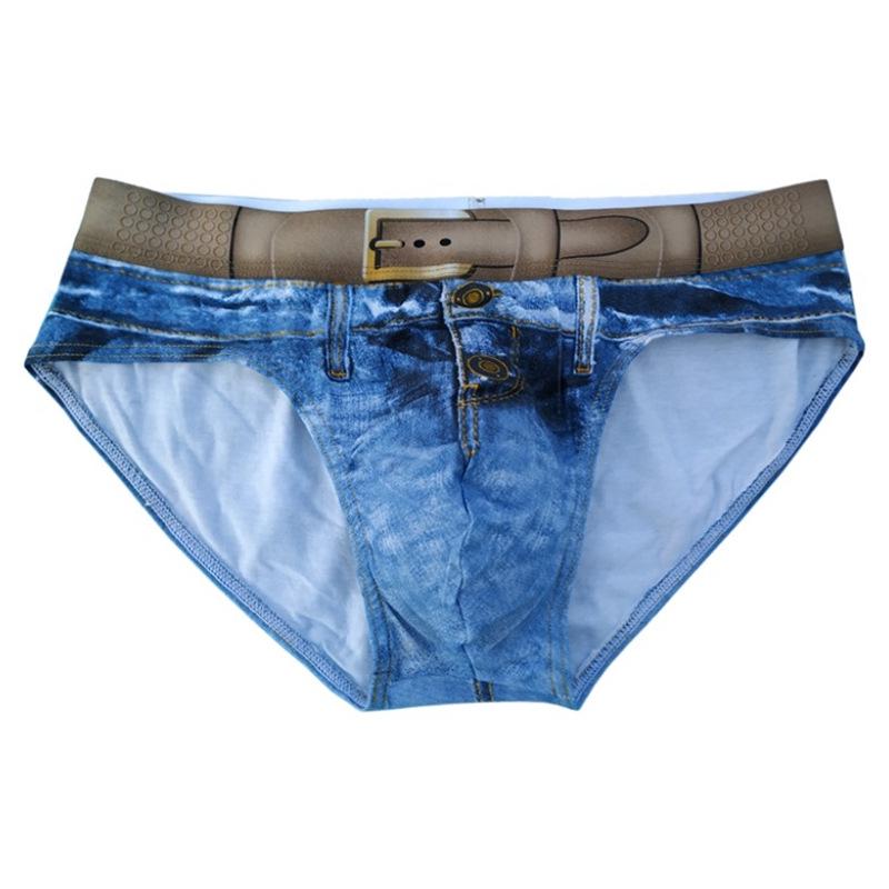 

Мужские 3D хлопковые трусы-слипы из искусственного денима - Дышащее и стильное нижнее белье XL светло-синий