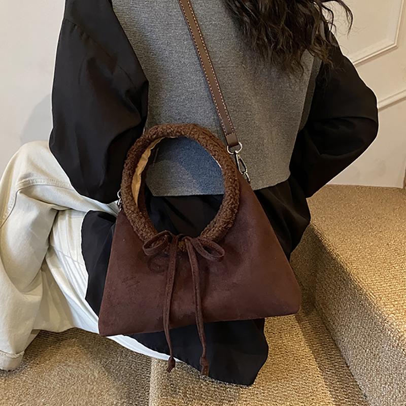 Retro Suede PU Leather Womens Handheld Shoulder Bag Single Shoulder Crossbody Bag Autumn Winter Faionable Commuting Handheld Bag