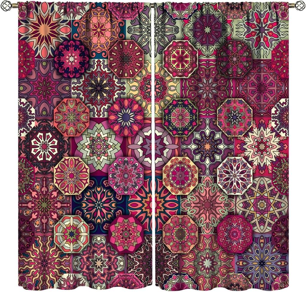 Bohemian Curtains South Asian Ethnic Vintage Floral Pattern Mandala Paisley Curtain with Rod Pocket for Bedroom Living Room Home