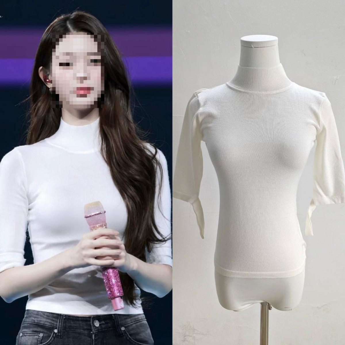 

White Spicy Girl Style Half-High Collar Knit T-Shirt - Jang Won-young Inspired, Women s Summer Short Sleeve Top Extra Large белый