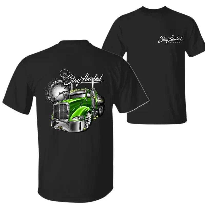 Stay Loaded Truck T-Shirt – Black Graphic Tee Featuring Green Semi Truck L