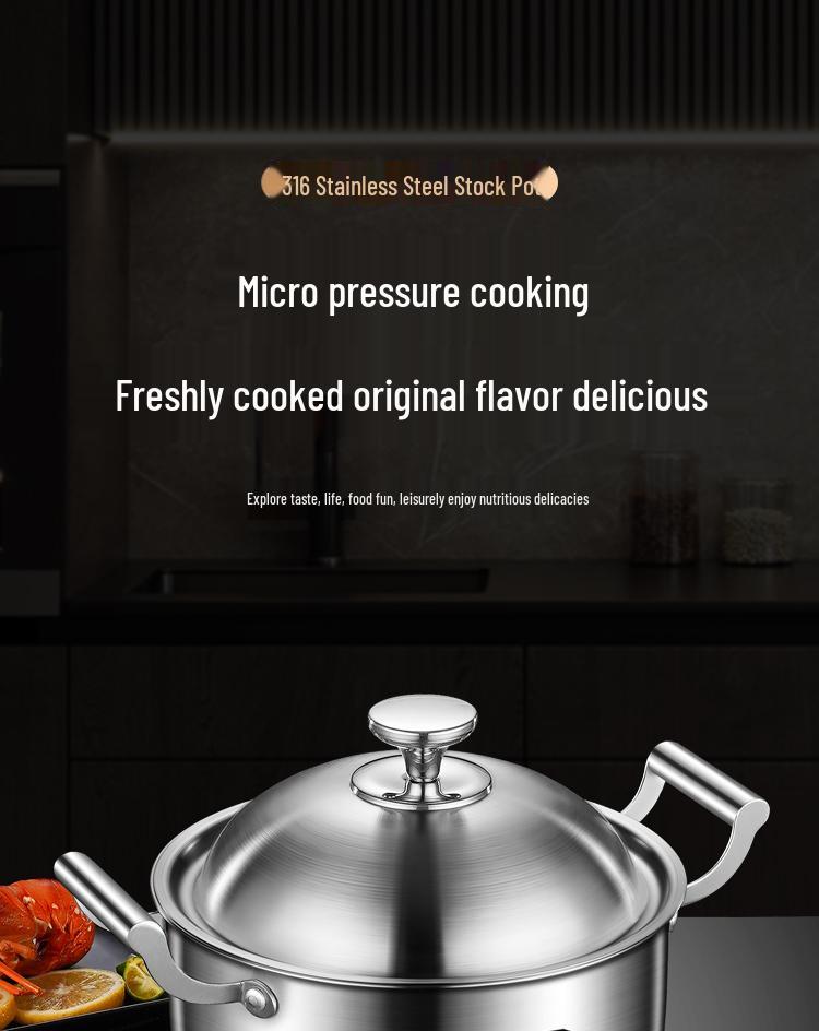 Extra Tall 316 Stainless Steel Stockpot with Anti-Overflow Lid, Large Capacity, No Coating, Perfect for Porridge, Steaming, and Stews.