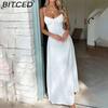 BITCED Women's Elegant Lace-Up A-Line Solid-Colour Midi Dress
