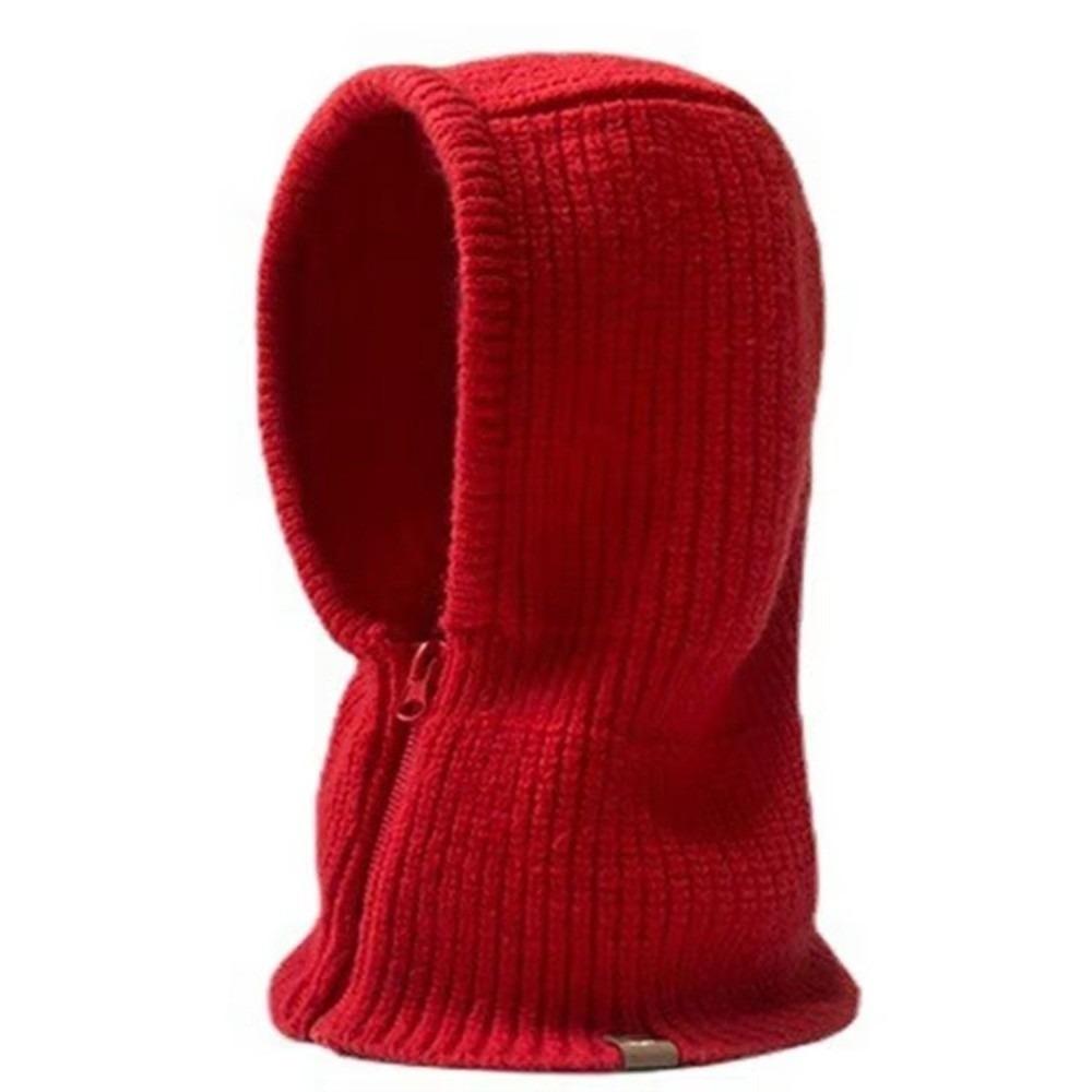 Thickened Wool Knit Hood Hat with Zipper Neck Warmer Pullover Snood Snow Beanie Cap  Winter Outdoor