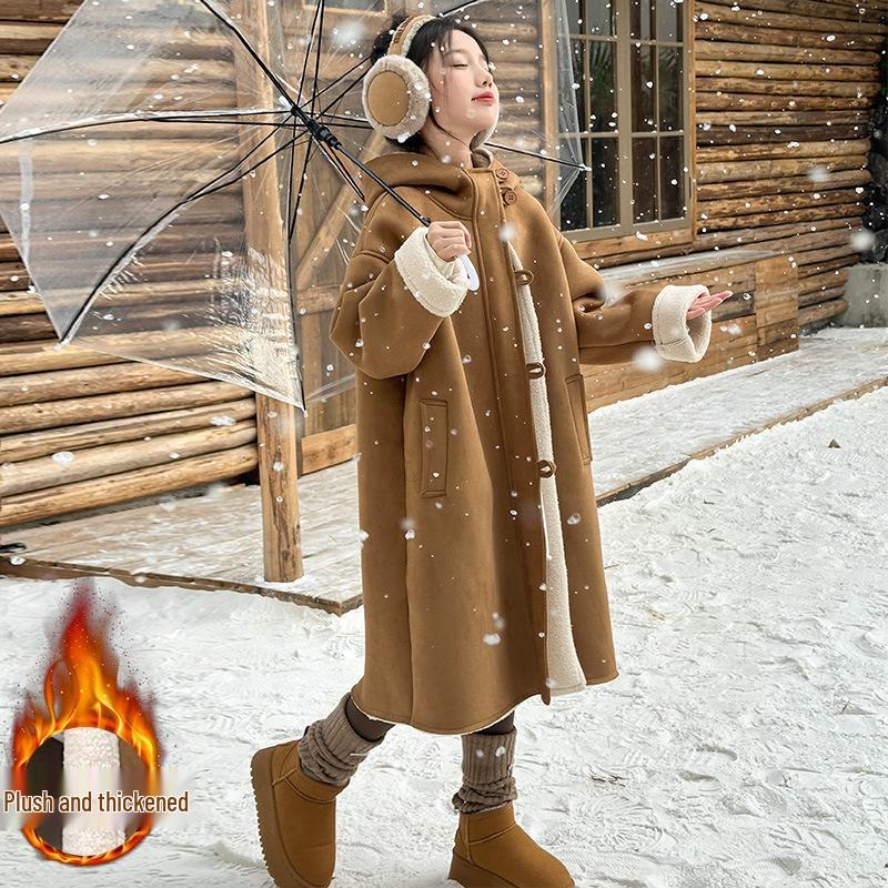 

Девичье цельное меховое пальто - Осенне-зимний бархат, Утепленное, Модный стиль 2025 для подростков 170 cm