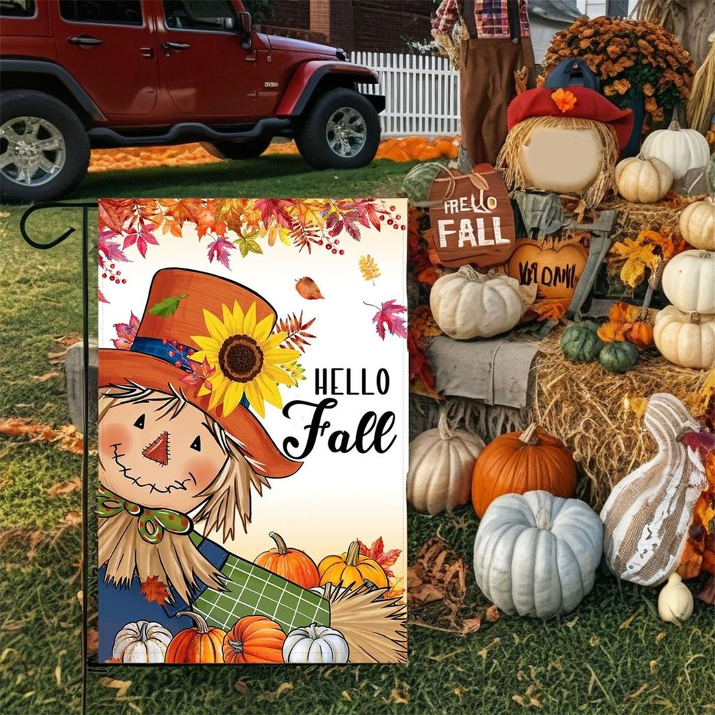 Autumn Harvest Garden Flag Double Sided Pumpkin Patch Scarecrow Sunflower Print Flag Seasonal Decor for Outdoor Yard Lawn Patio