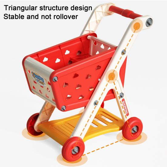 Carrinho de compras infantil de brinquedo com 25 acessórios para frutas, vegetais e alimentos, carrinho de compras de simulação, carrinho de compras de brinquedo