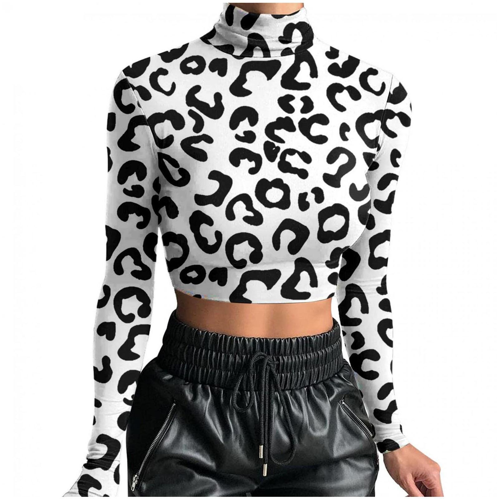 

Women s Casual Printed Slim Fit High Neck Long Sleeve Short Bottomed Shirt Top XXL білий