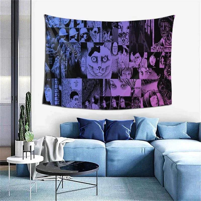 Japanische Horror-Manga Wandteppich Tomie Unlimited Junji Ito Wandbehang Gruselige Ästhetik Hexerei-Zubehör Anime Raumdeko