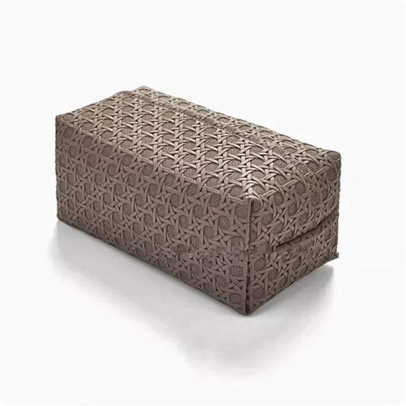 Tissue Box Advanced Light Luxury Rattan Waterproof PU Leather Storage Box Family Living Room Bedroom Large Capacity Tissue Bag