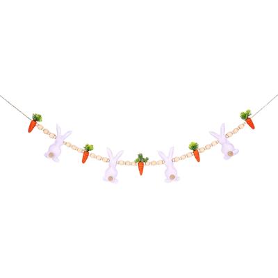 Safe User Friendly Materials Easter Rabbit Hanging Garlands with Wood Beads Nonwoven Fabric for Family and Pet Safe Space