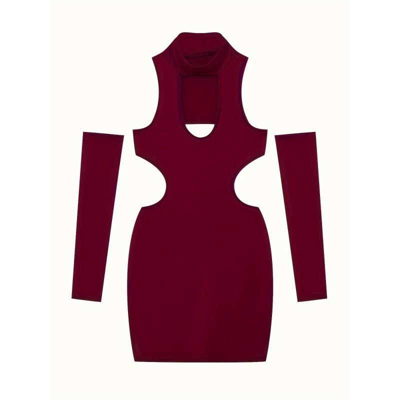 2026 Solid Color Sleeveless High Neck Bodycon Mini Dress With Cutout Detail Streetwear Style